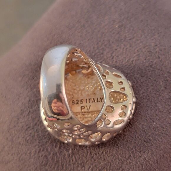 Designer Paola Valentino Sterling Signet Satin Large Openwork Statement Ring - Picture 5 of 9